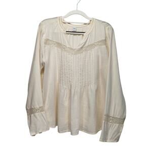 NWT Old Navy Cream Boho Lace Crochet Pintucked Peasant Top Women's M